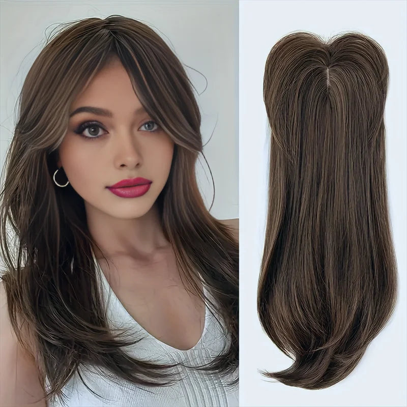 22 inch top wig block hairpiece wig piece with clip ladies wig heat resistant fiber suitable for beginners daily wear