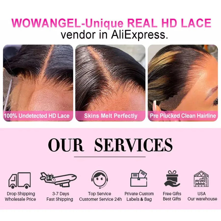 Wow Angel Pre Cut 5x5 HD Lace Closure Wigs 34in Chocolate Brown Body Wave Glueless Wigs Skins Melted Human Hair Wigs For Woman