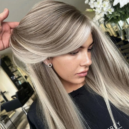 13x6 360 Transparent Lace Front Wigs Human Hair Wig Remy Brazilian Ash Blonde Highlight Lace Frontal Wigs For Women 28 30 Inch