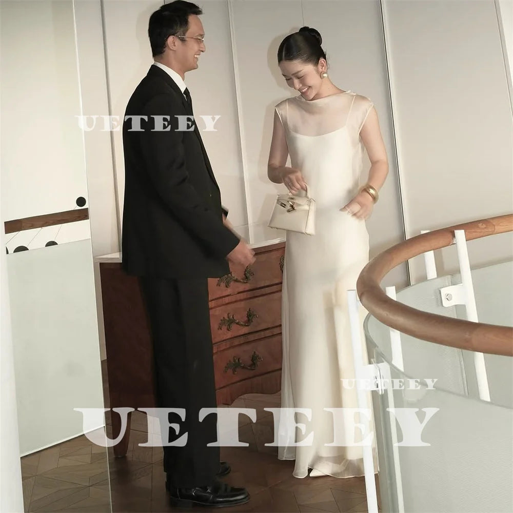 UETEEY Customized Korea Simple Elegant Satin And Tulle Mermaid Wedding Dress For Women Open Back Court Train Bridal Gown