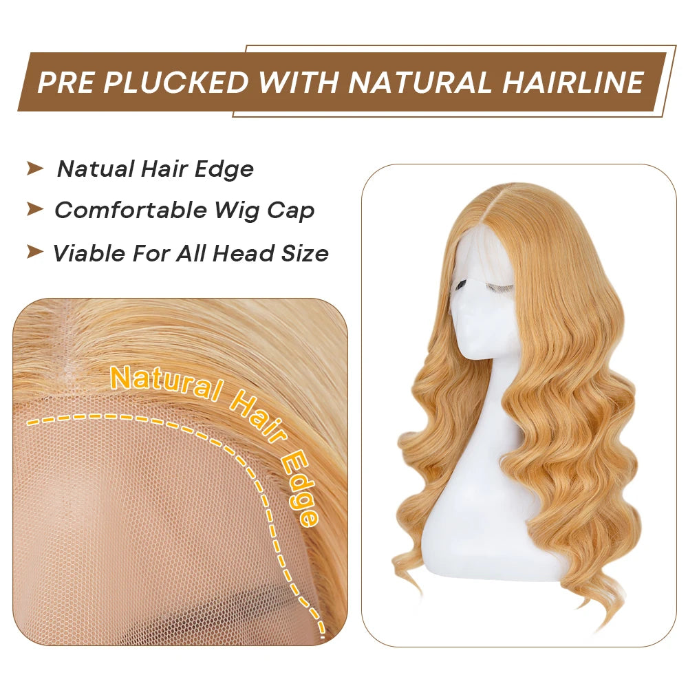 13X6 Honey Blonde Body Wave Lace Front Wig Pre Plucked Natural Hairline Synthetic Light Blonde Lace Front Wigs Glueless