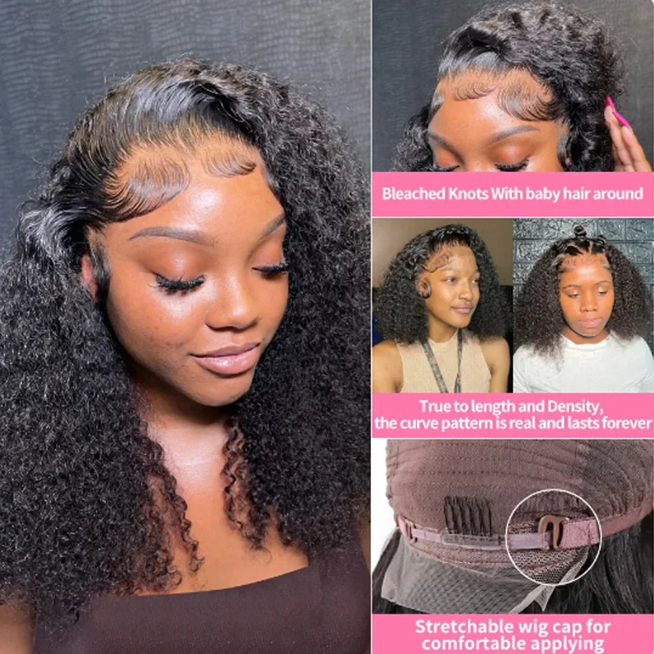 Short Kinky Curly Bob Frontal Wig 12A Malaysian Lace Front Human Hair Wigs Wet And Wavy Water Wave Bob Wig 13x4 Frontal Wig Remy