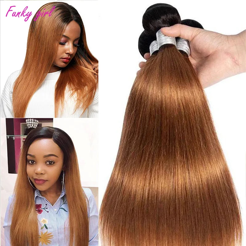 Human Hair Bundles Ombre Colored Bundles 10A Grade Bone Straight 100% Brazilian Human Hair 1/3/4 Pcs 32inches Hair Extensions
