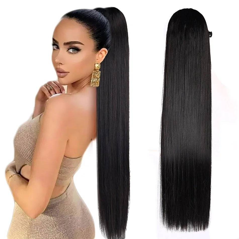 Synthetic Long Straight Ponytail Drawstring Pony Tail 32inch Clip In Hair Extensions for Women Heat Resistant Fake Hair BOOMING