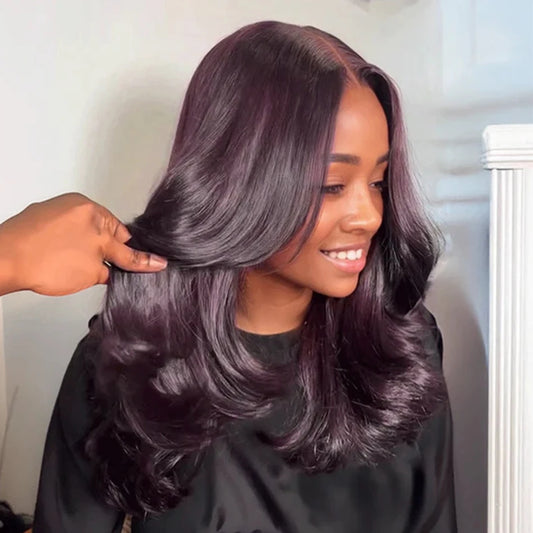 250 Density Dark Burgundy 9x6 Glueless Wigs Human Hair Ready To Wear Brazilian Colored Layer Cut Body Wave Wig Pre Cut Lace