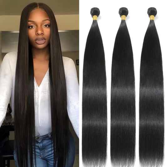 Brazilian Straight Hair Bundles 28 30 32 Inch 12A Virgin Remy Straight Human Hair Bundles 100% Unprocessed Remy Hair Bundles #1B