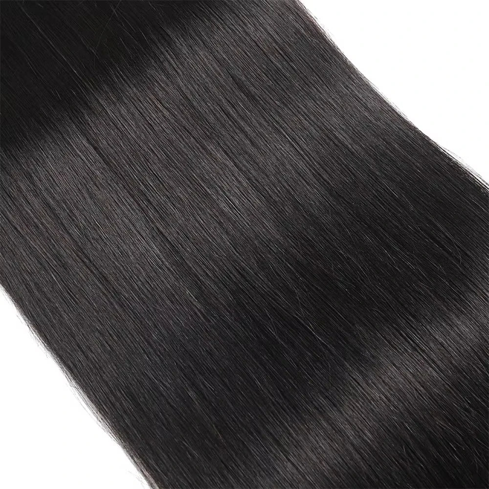 Straight Bundles With Closure Human Hair 10-30 Inch 100% Brazilian Extensions Natural Black Raw Hair With Hd Glueless Closure