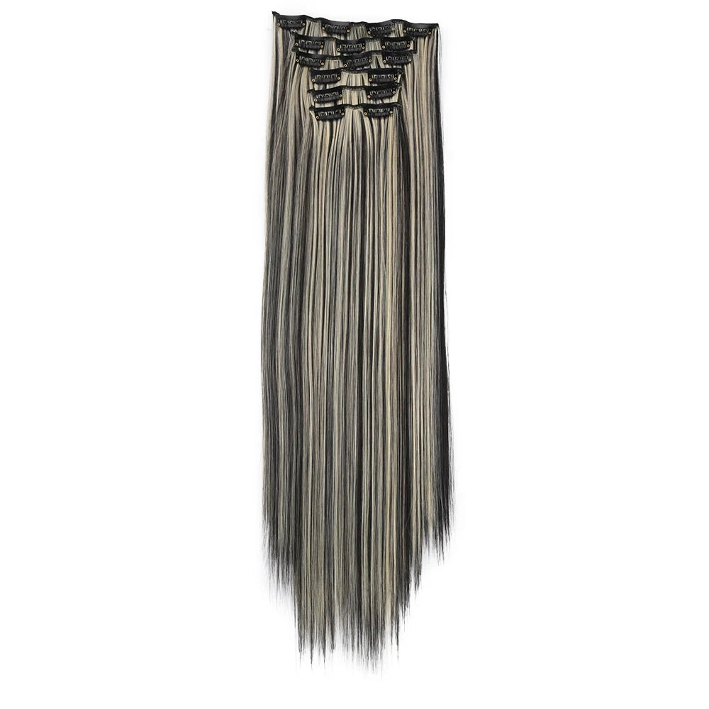 Clip in Hair Extensions Synthetic 24Inch Long Invisible Natural Straight 6 PCS Thick Seamless Clip on Hair Extensions for Women