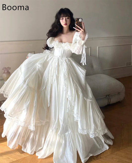 Booma Simple A-Line Wedding Dresses Lace Floor-Length Full Sleeve Bow Brides Gown Custom Made 2025
