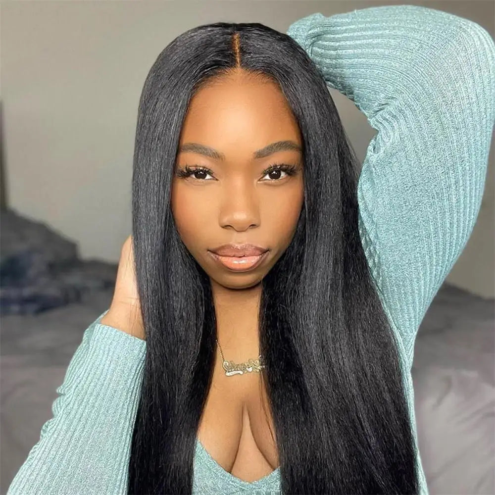 Kinky Straight Human Hair Wig For Women 13x4 Lace Front Wigs Human Hair Pre Plucked  Yaki Straight Brazilian Human Hair Wigs
