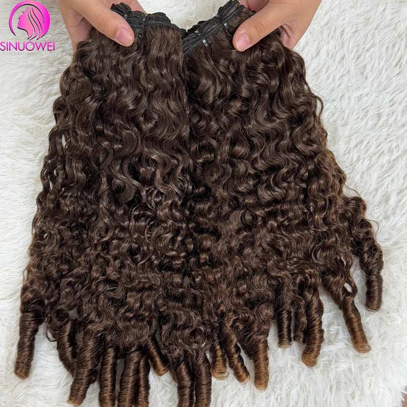 Chocolate Brown Vietnames Curly Hair Bundles 12A Double Drawn Bundles Virgin Remy Hair Extensions Color #4 Curly Bundle