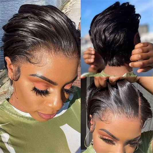 Pixie Cut 13x4 Transparent Lace Front Wigs For Women Short Bob Wig Brazilian Pre Plucked Lace Frontal Human Hair Wig 200 Density