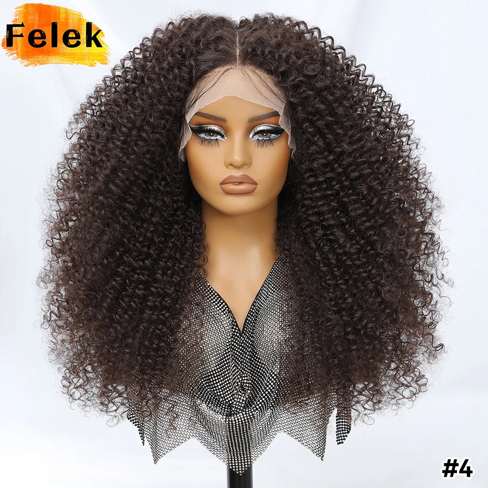 Long Afro Kinky Curly Synthetic Wig 24 Inch Jerry Curl Deep Part Lace Front Wigs For Female Ombre Blue Copper 613 Highlight Wigs