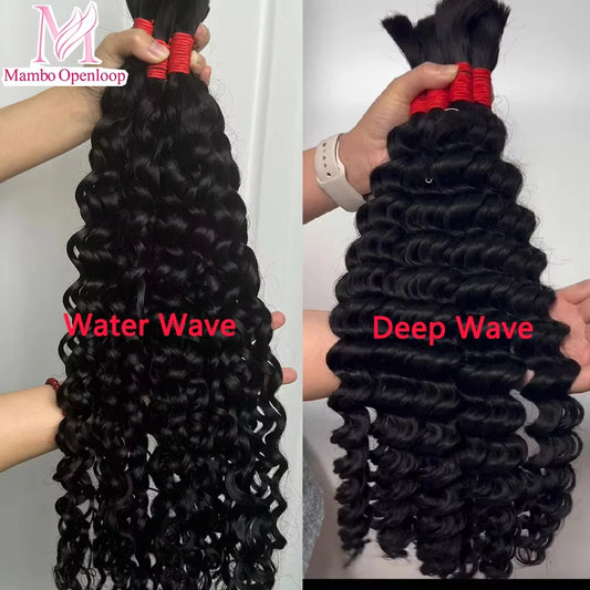 Mambo Human Hair Braiding Bundles Water Wave Hair Braids Extension Deep Wave Bulks Curly Virgin for Boho Braids Human Hair
