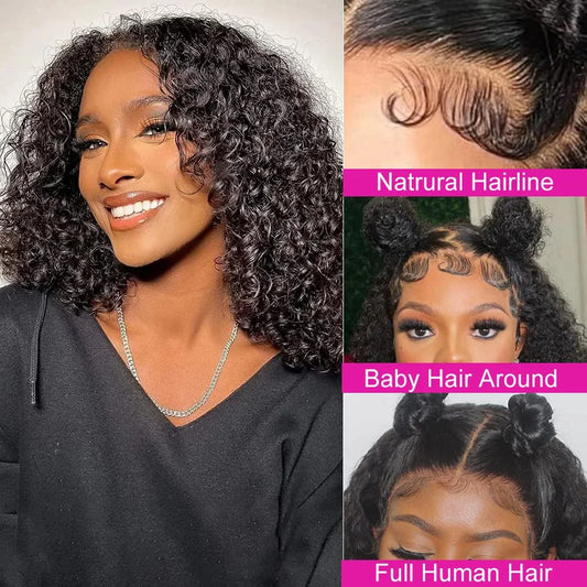Deep Wave Bob Wigs 13x4 Lace Frontal Human Hair Wig 100% Remy Human Hair 200% Density Short Bob Wig Natural Hairline For Women