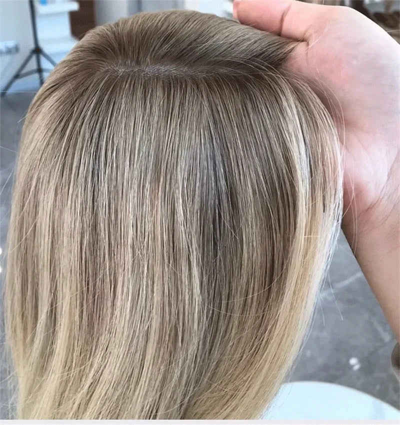 Preplucked Hairline Gentire Wig Premium Quality Ombre Ash Blonde Brunette Synthetic Lace Front Wig Blonde Natural Hair Wig 16''