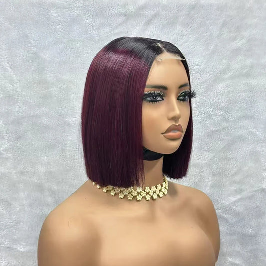 2x6 Vietnam Raw Bone Straight Bob Wig Human Hair 2x6 Lace Closure Bob Wigs T1B-99J Color Short Bob Glueless Wigs for Black Women
