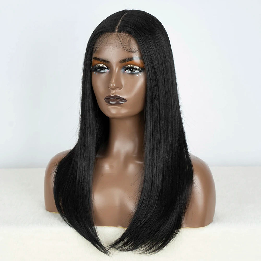 Synthetic Lace Front Wig Straight Baby Hair Bob Wig Bown Black Blonde Hair Wig 22"Cosplay Wig For Women Heat Resistant Wig