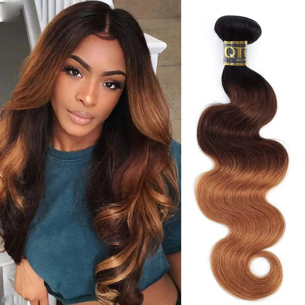 Ombre Color Body Wave Human Hair Bundles With Closure Brazilian Virgin Hair Bundles 1b/4/27 1b/4/30 Hair Weave Bundle Human Hair