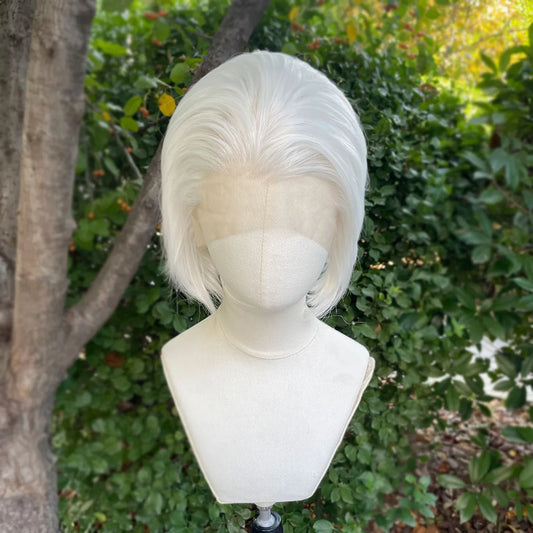 Widow's Peak Short Bob Cut Synthetic Lace Front Wigs for Women Cosplay Wigs for Men White Color Glueless 13x4 Lace Wigs Natural