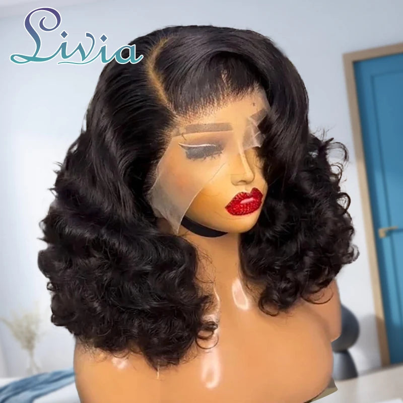 220 Density Body Wave Short Bob Wigs Human Hair 13x4 Transparent Lace Front Human Hair Wig Preplucked Lace Frontal Wig For Women