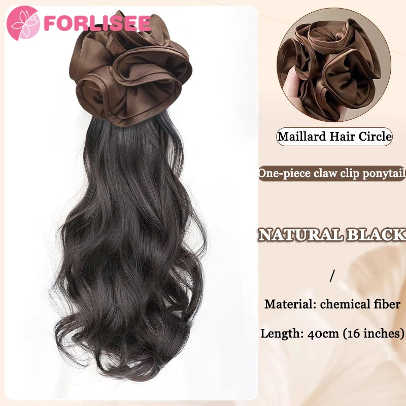 Black Hair Ring Claw Clip Synthetic Autumn And Winter Temperament Korean Style Layered Curly Ponytail Low Tie Natural Ponytail