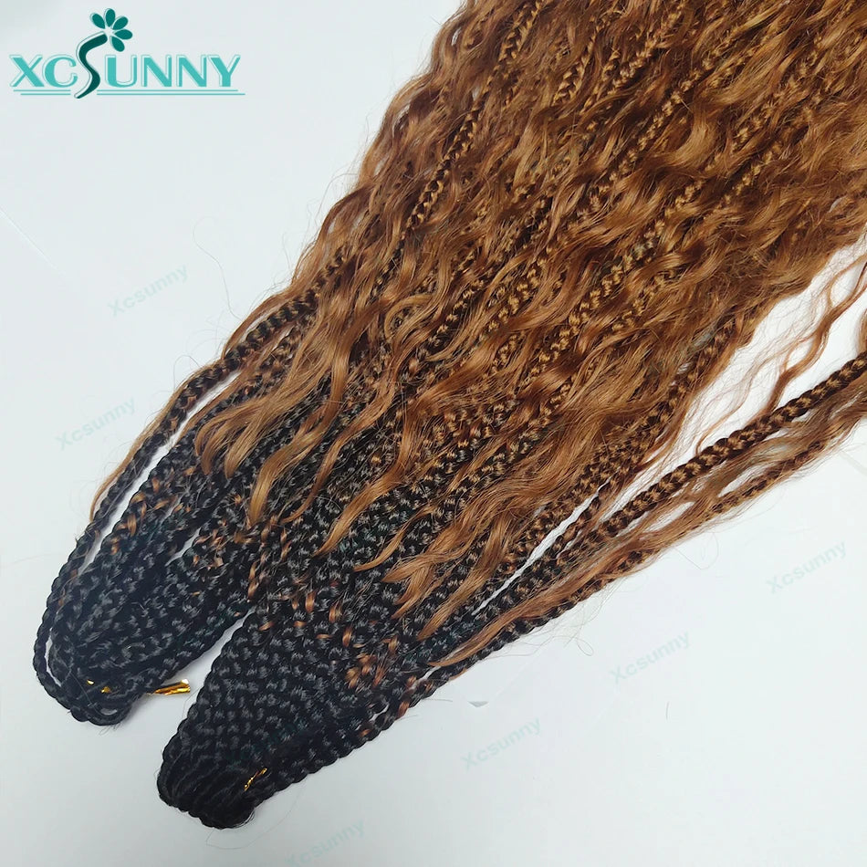 Ombre Crochet Boho Box Braids With Human Hair Curls Pre Looped Color 1b 4  1b 27 Crochet Box Braids Human Hair With Curly End