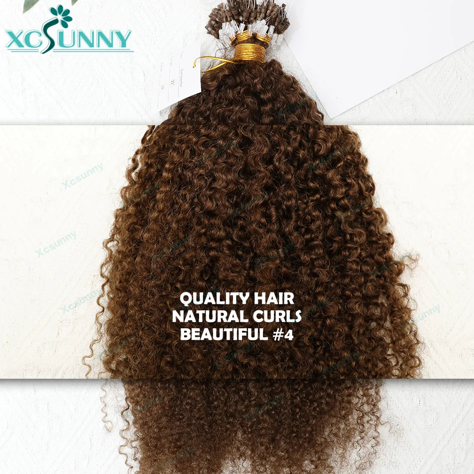 Microlink Hair Extensions Kinky Curly Color 4 Micro Ring Loop Hair Extensions Human Hair For Women Microring Hair Extensions