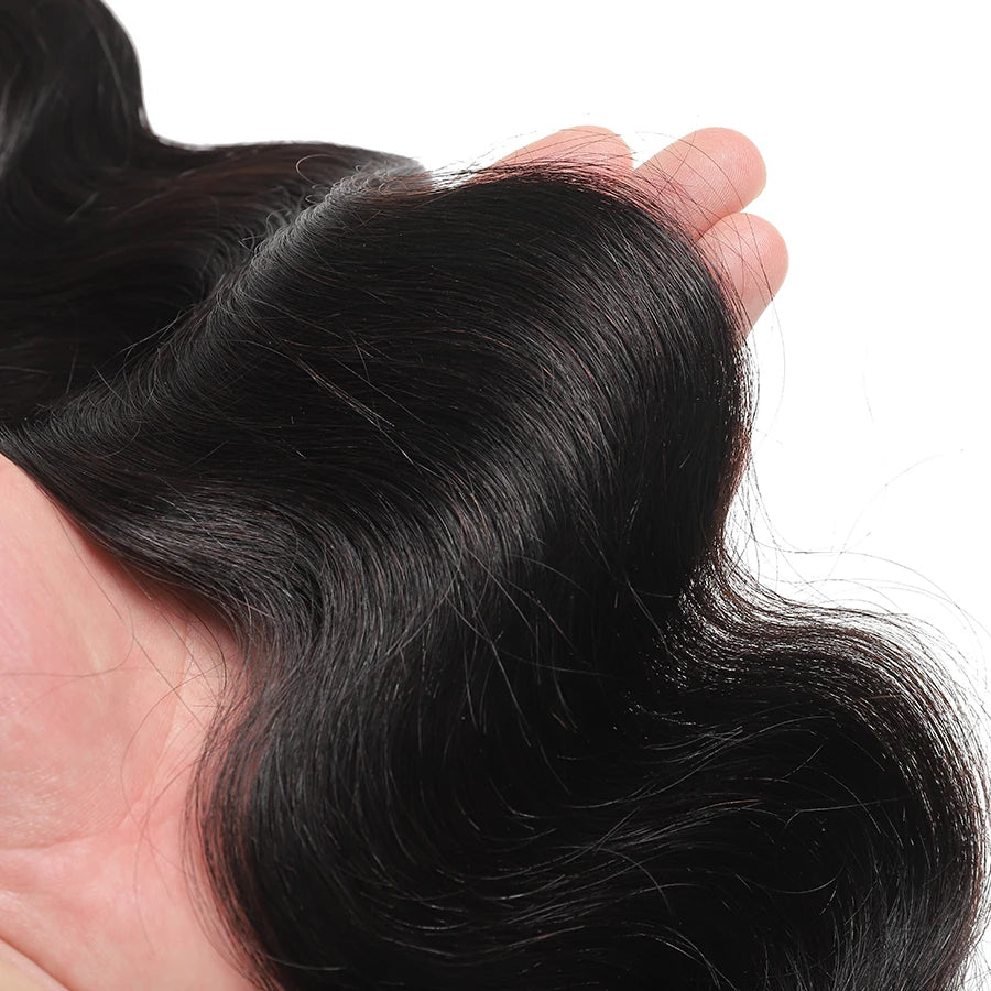 Peruvian Body Wave Bundles With Frontal 4x4 Closure Transparent Natural Virgin Human Hair Extensions Wholesale Bundles Weave