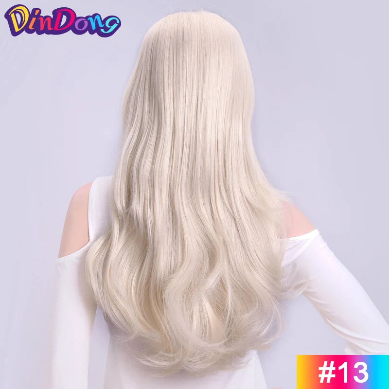 24 Inch Long Wavy Head Tied  3/4 Half Wigs With Clips In, Synthetic Fibers Hair Extension Wigs For Women