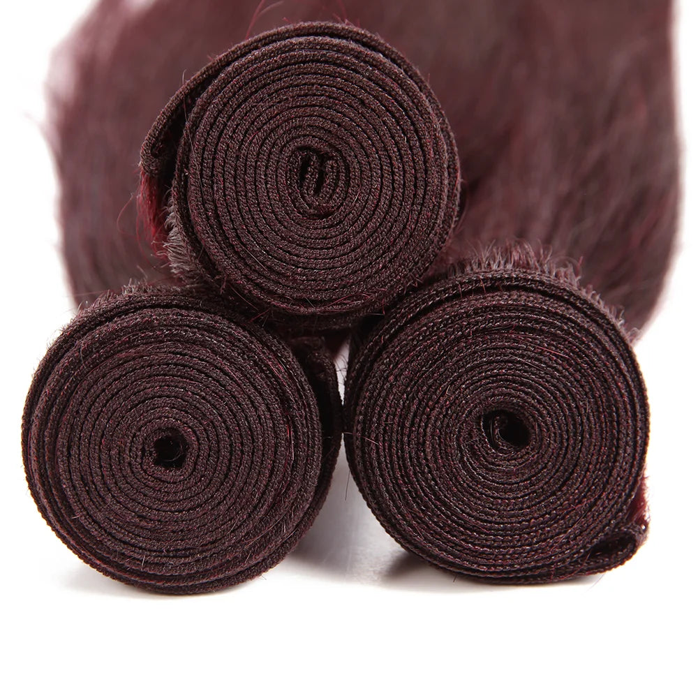 99J Human Hair Bundles Red Bundles Burgundy Straight Human Hair Bundles Remy Hair 1/3/4 Bundles Wine Red Straight Bundles