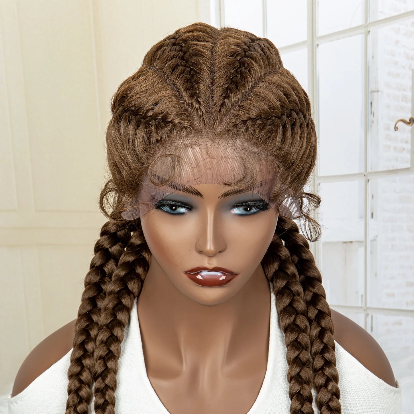 Synthetic Lace Wigs Braided Wigs with Baby Hair Long 26 Inches Box Braids Wig for Black Women Lace Front  Afro Hair Wigs