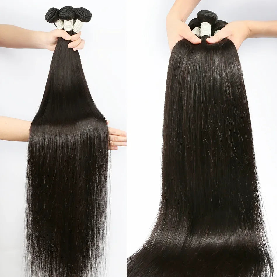 Brazilian 30 Inch Raw Virgin Unprocessed 100% Human Hair Extensions Bone Straight 1 3 4 Bundles Deal Double Weft  For Women 100g