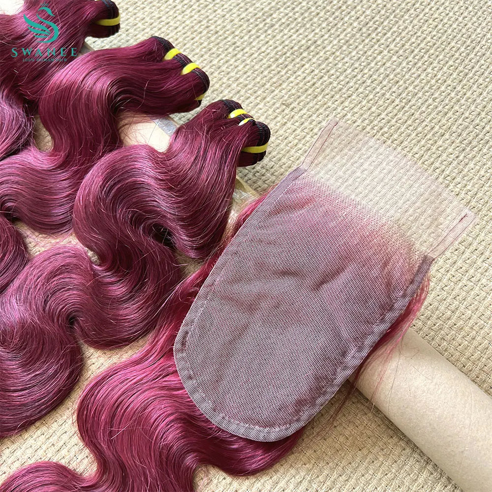 99J Body Wave Bundles With Closure 100% Human Hair Weave Bundles With 4x6 Lace Closure Hair Extension 4 Bundles Remy