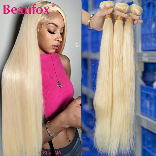 Beaufox 613 Blonde Straight Hair Bundles Brazilian Straight Human Hair Bundles Honey Blonde Human Hair Weave 1/3/4 Bundles 30"