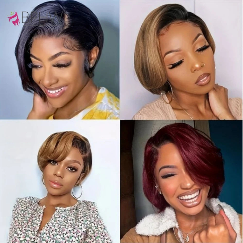 200 Density 13X4 Straight Short Human Hair Wigs Natural Color HD Lace Frontal Wig Short Human Hair Wig for Woman Pixie Cut Wig