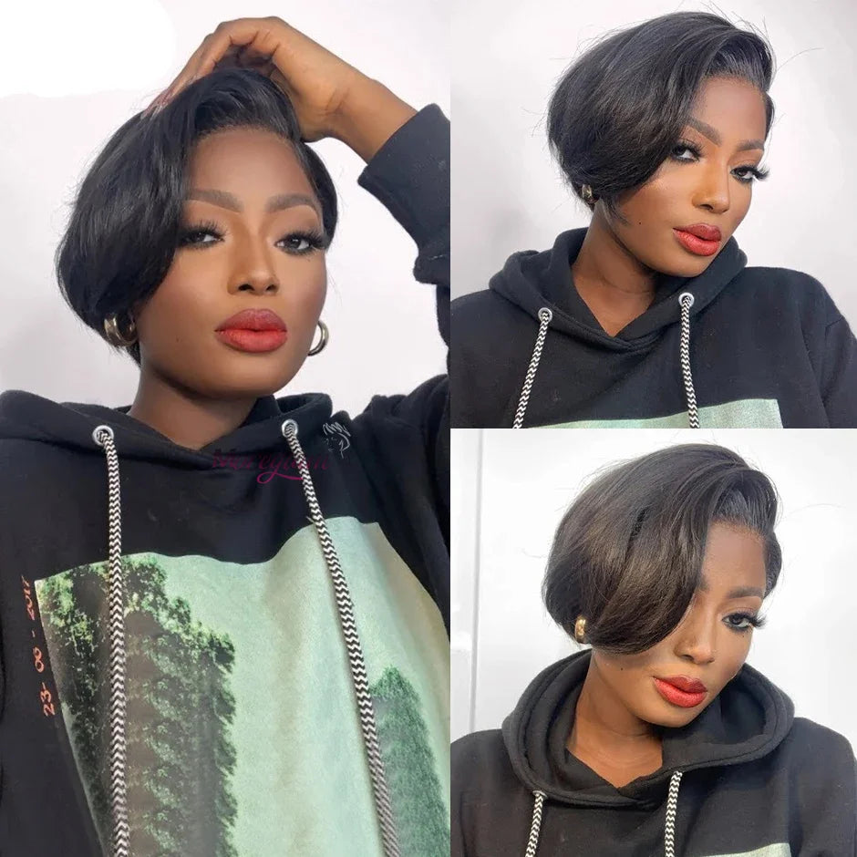 Pixie Cut 13x4 Transparent Lace Front Wigs For Women Short Bob Wig Brazilian Pre Plucked Lace Frontal Human Hair Wig 200 Density