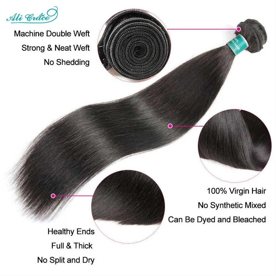 ALI GRACE Hair Straight Human Hair Bundles 1/3/4 Pcs Brazilian Straight Hair Bundles 28 30 32 Inch Remy Hair Weave Natural Color