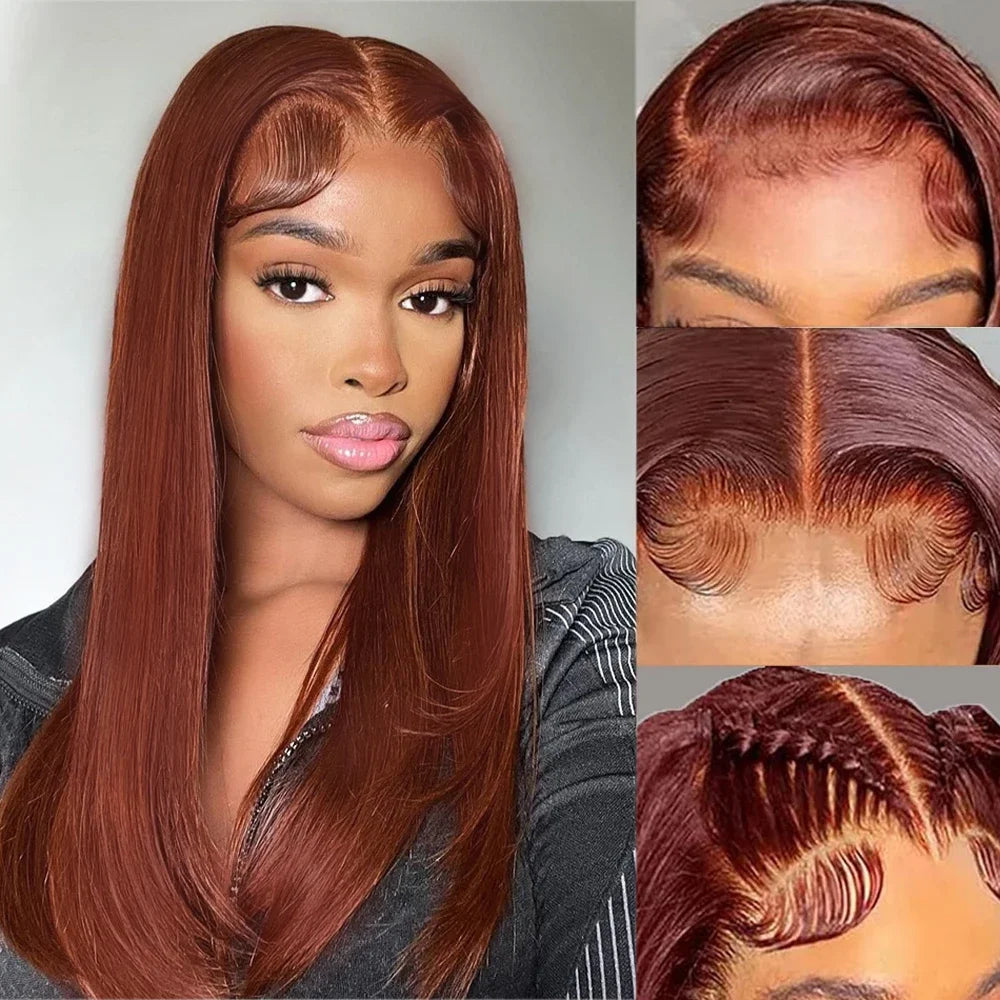 Reddish Brown Layered Lace Front Wig 13X6 Copper Red Straight Lace Front Wigs For Women Synthetic Glueless Heat Resistant Wigs