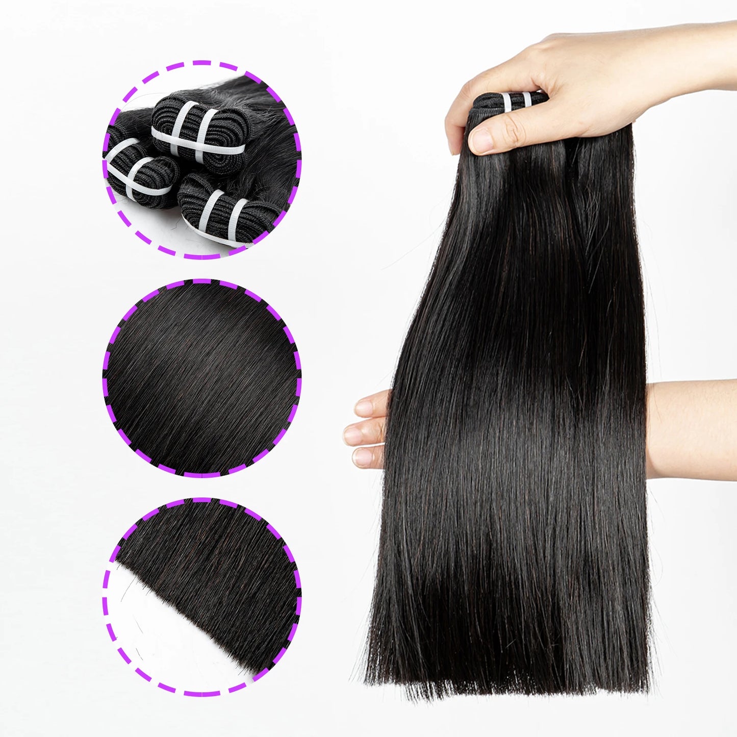 16A Vietnamese Virgin Hair Double Drawn Bone Straight Hair Bundles with 2x6/5x5 HD Lace Closure 100% Raw Human Hair Bundles