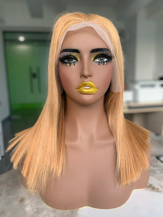 Raw Vietnamese 250 Density Human Hair Lace Frontal Wigs Straight 27 Honey Blonde Colored 13x4 Bob Wig Lace Front Human Hair Wigs