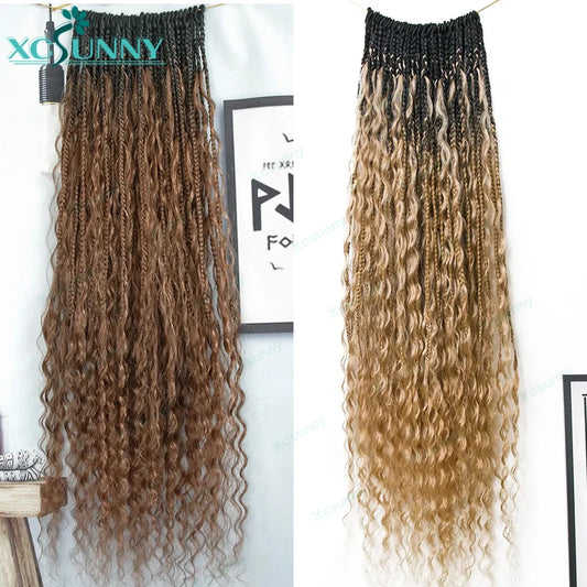 Ombre Crochet Boho Box Braids With Human Hair Curls Pre Looped Color 1b 4  1b 27 Crochet Box Braids Human Hair With Curly End