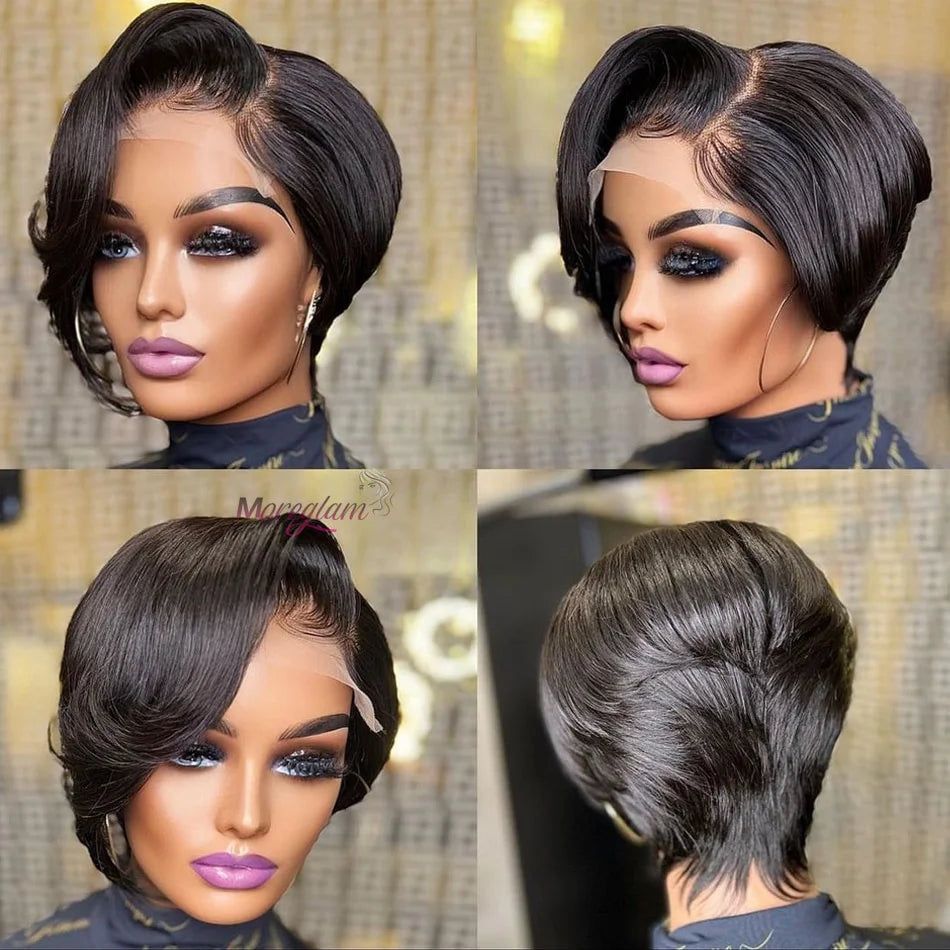 Pixie Cut 13x4 Transparent Lace Front Wigs For Women Short Bob Wig Brazilian Pre Plucked Lace Frontal Human Hair Wig 200 Density