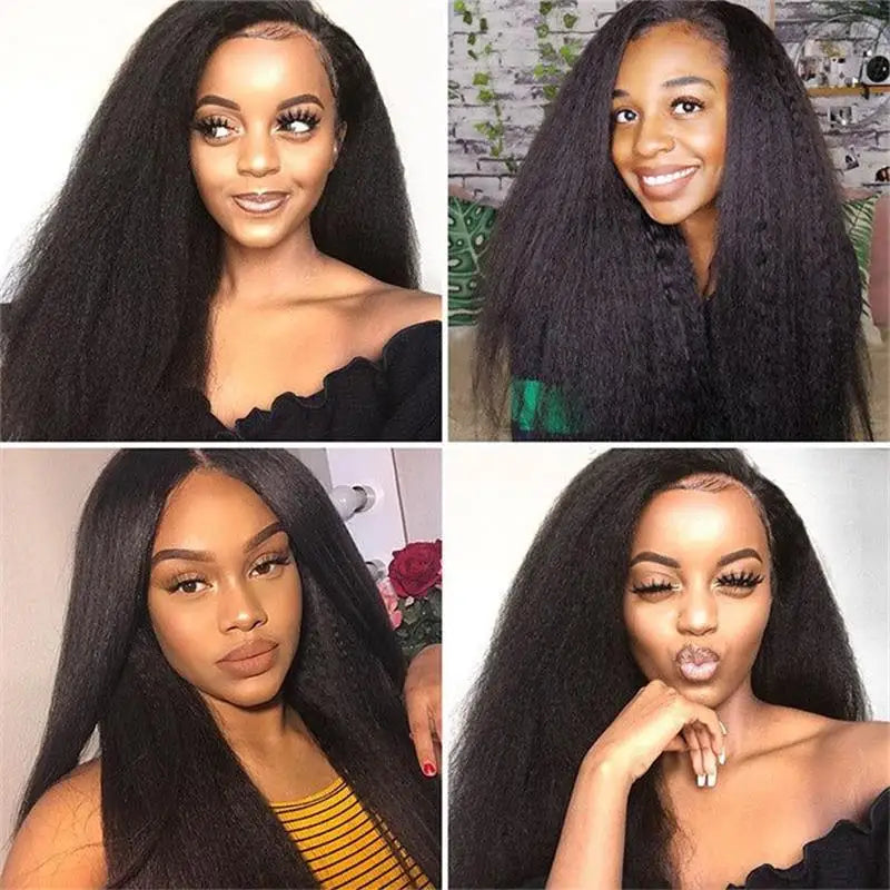 Kinky Straight Human Hair Wig 13X4 Kinky Straight Wig Human Hair  PrePlucked With Baby Hair Yaki Straight Lace Front Wigs