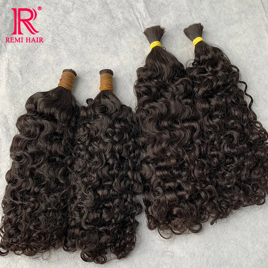 100% Real Human Hair Bulk No Weft Curly Vietnamese Human Hair Extensions Water Wave Weaving Hair for Women Hair Braiding