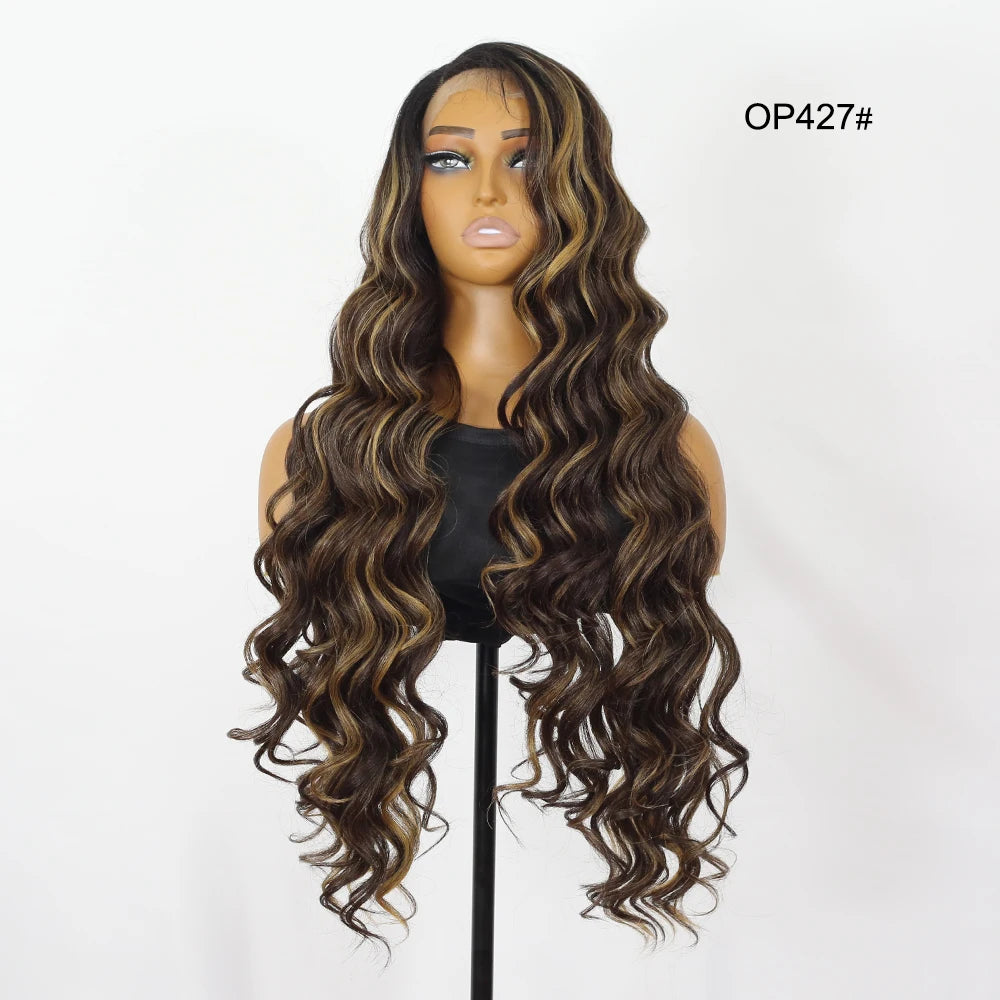 Ombre Highlight Wave Wig for Women Synthetic T-Part Lace Frontal Red Lace 13x5 Black Cosplay Daily Use Hair