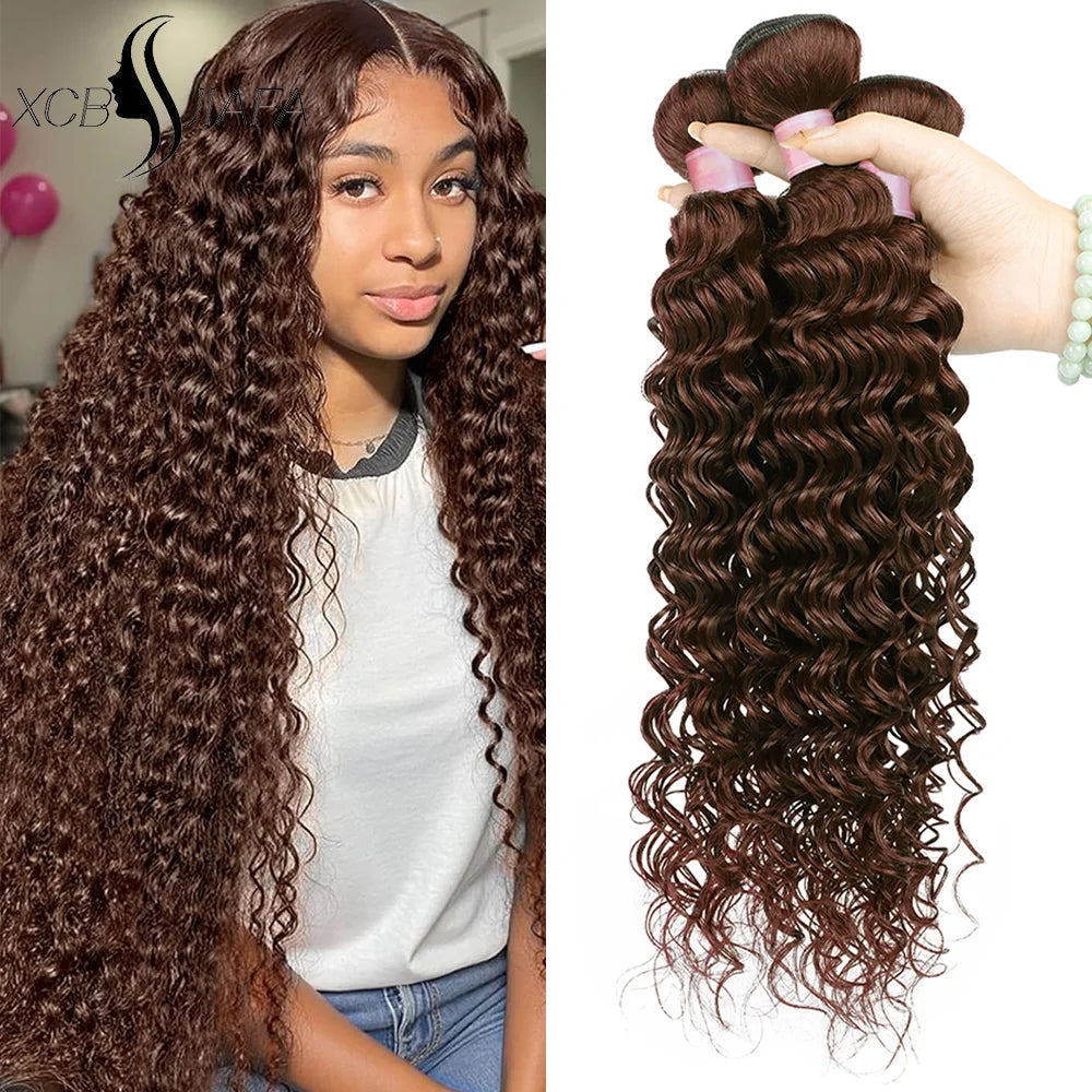 Chocolate Brown Color #4 Human Hair Bundles Deep Wave 32 Inch For Woman Brazilian Virgin Hair Weave Human Hair Curly Water Wave