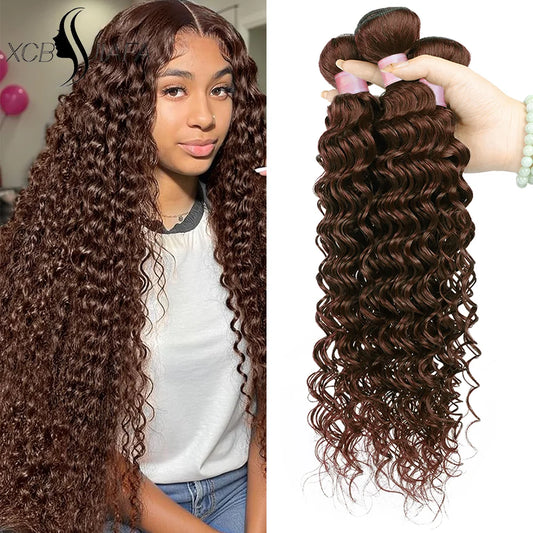 Chocolate Brown Color #4 Human Hair Bundles Deep Wave 32 Inch For Woman Brazilian Virgin Hair Weave Human Hair Curly Water Wave