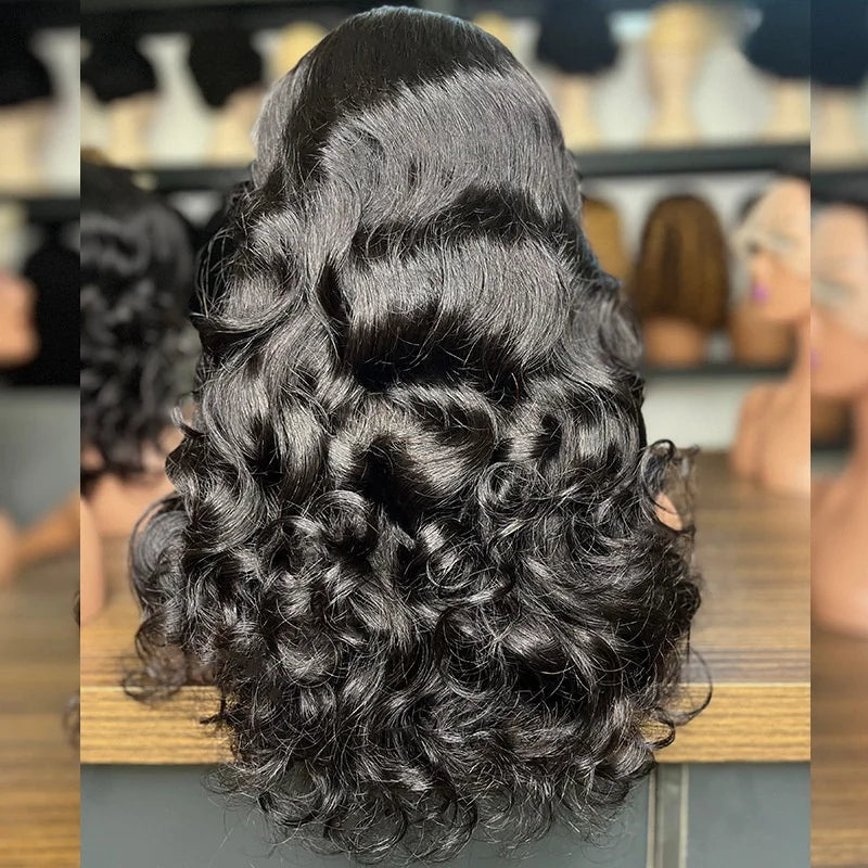 250% Density 100% Vietname Loose Wave Wig 13x4 Frontal Bouncy Wave Wig with Human Hair Natural Black For Black Women 14-20Inch