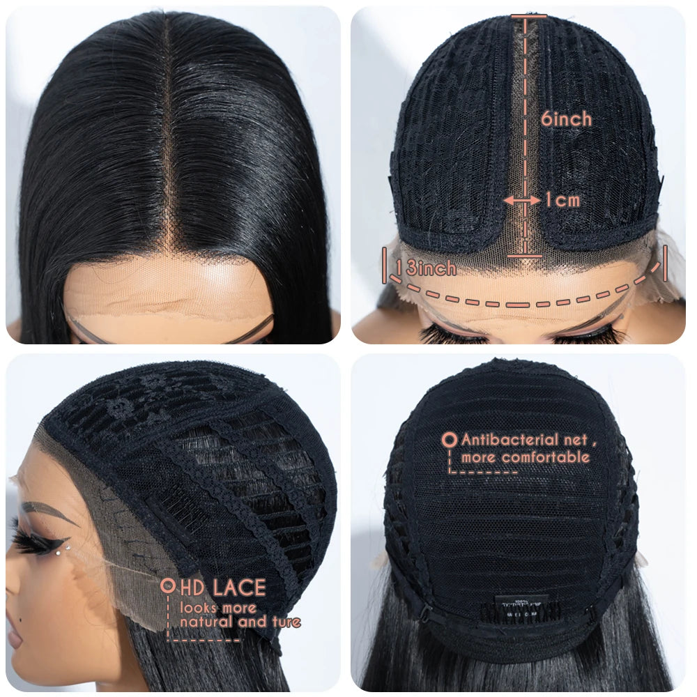 Synthetic Lace Front Wigs Highlight Brwon Blonde Black Wig For Women Long Straight  Lace WIg 38Inch Synthetic Heat Resistant Wig